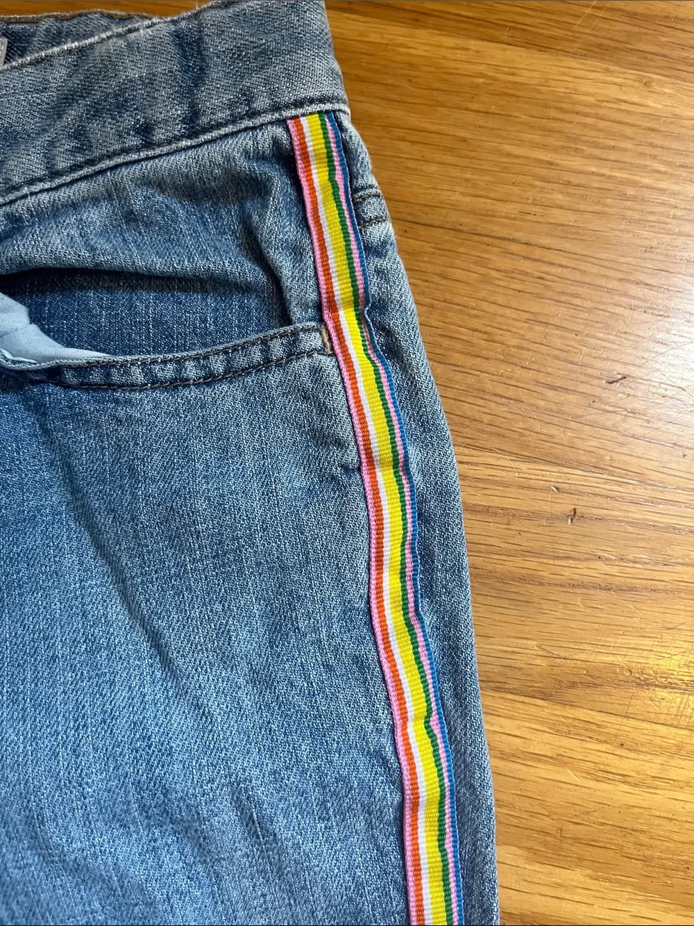 Girls Gap Y2KLight Blue Flared Jeans with Rainbow Side Stripe